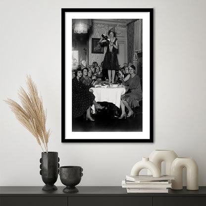 Women Drinking Wine Print, Black and White, Cocktail Wall Art, Feminist Print, Framed Art Print White Border Wall Decor