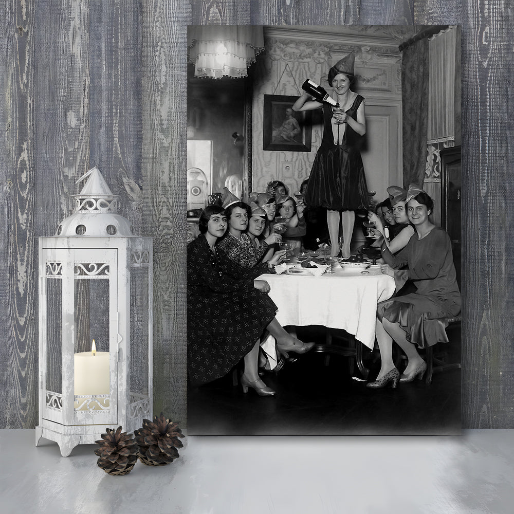 Women Drinking Wine Print, Black and White, Feminist Print, Bar Cart Decor, Canvas Print Wall Art