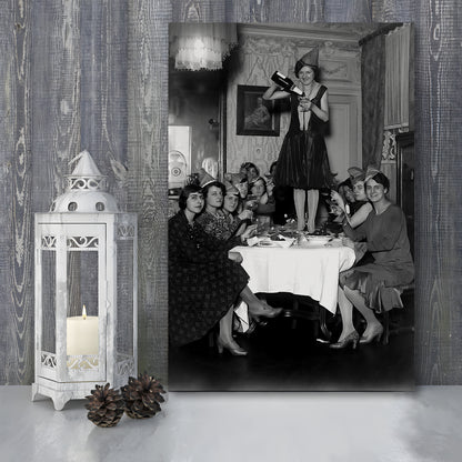 Women Drinking Wine Print, Black and White, Feminist Print, Bar Cart Decor, Canvas Print Wall Art