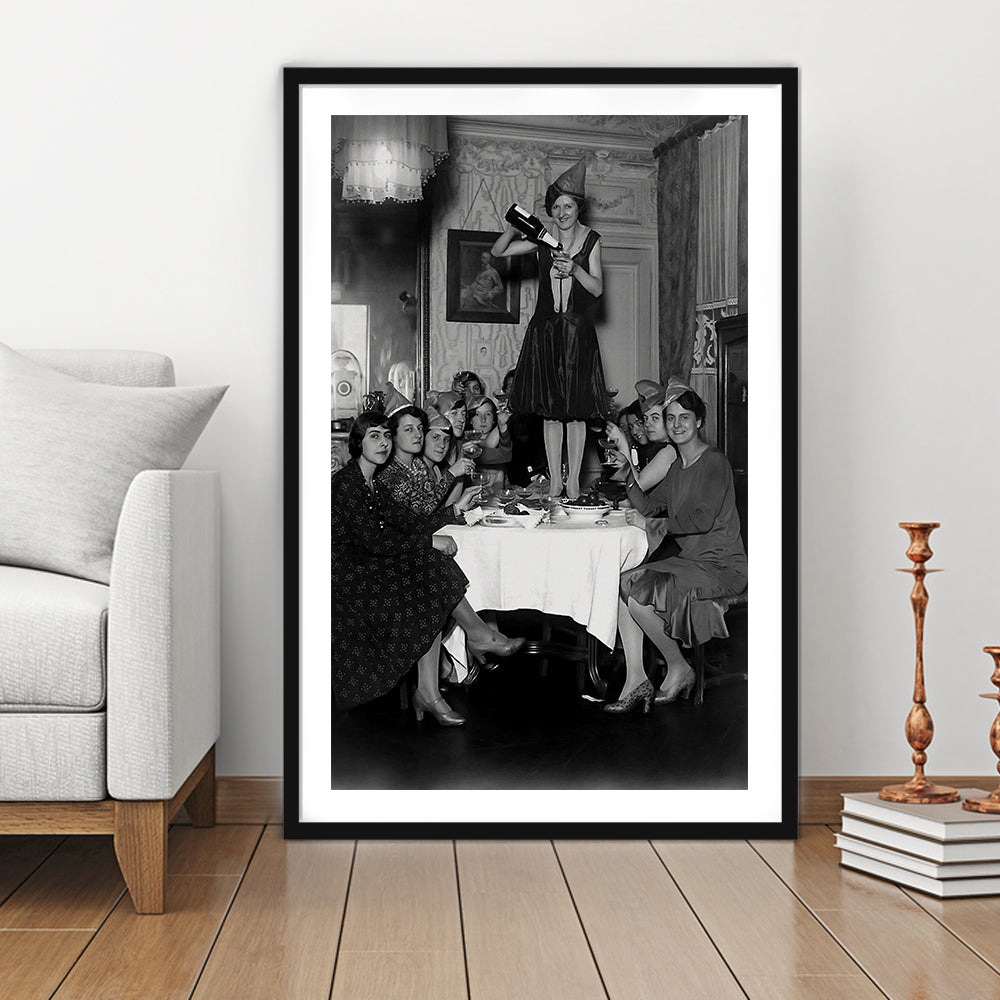 Women Drinking Wine Print, Black and White, Cocktail Wall Art, Feminist Print, Framed Art Print White Border Wall Decor