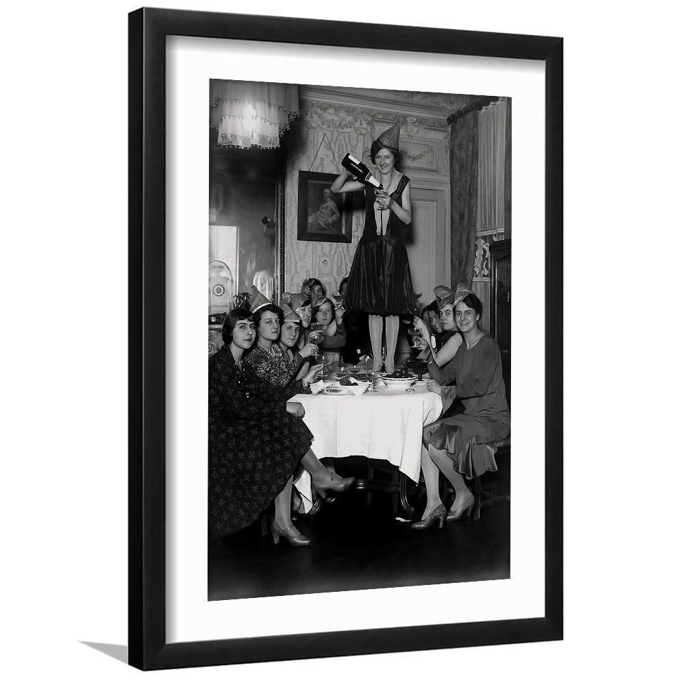 Women Drinking Wine Print, Black and White, Cocktail Wall Art, Feminist Print, Framed Art Print White Border Wall Decor