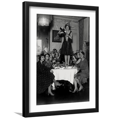 Women Drinking Wine Print, Black and White, Cocktail Wall Art, Feminist Print, Framed Art Print White Border Wall Decor