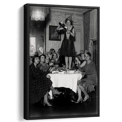 Women Drinking Wine Print, Black and White, Cocktail Wall Art, Bar Decor, Floating Framed Canvas Print