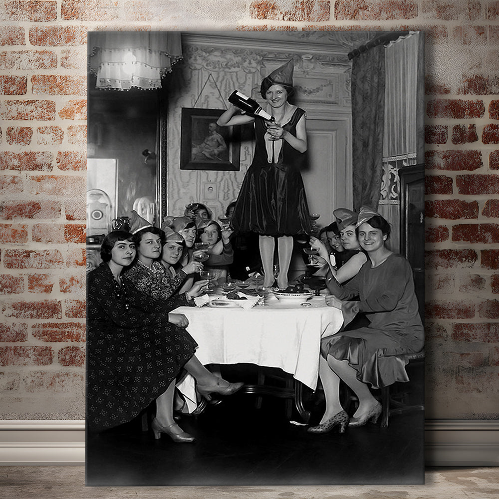 Women Drinking Wine Print, Black and White, Feminist Print, Bar Cart Decor, Canvas Print Wall Art