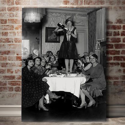 Women Drinking Wine Print, Black and White, Feminist Print, Bar Cart Decor, Canvas Print Wall Art