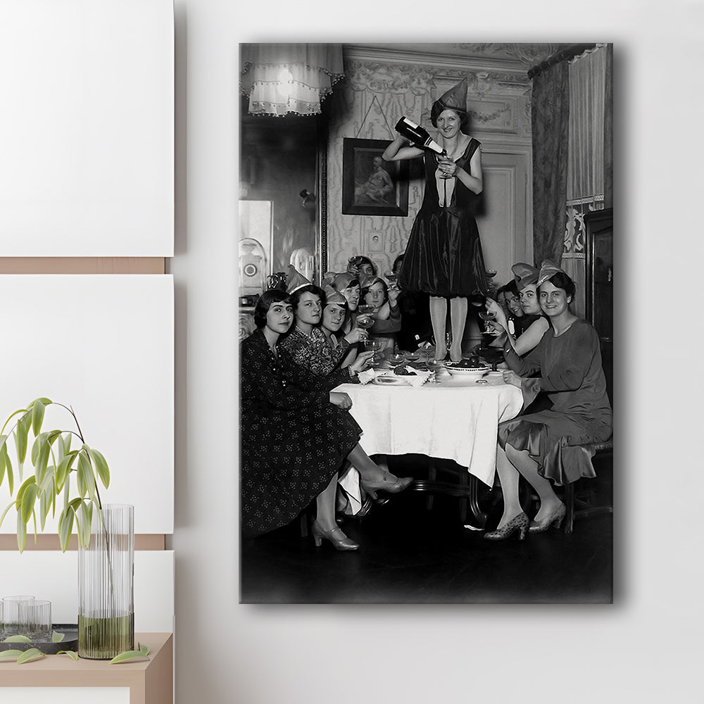 Women Drinking Wine Print, Black and White, Feminist Print, Bar Cart Decor, Canvas Print Wall Art
