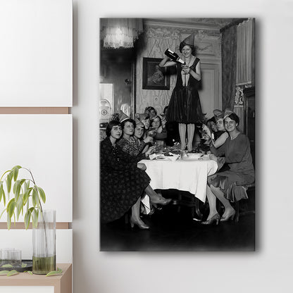 Women Drinking Wine Print, Black and White, Feminist Print, Bar Cart Decor, Canvas Print Wall Art