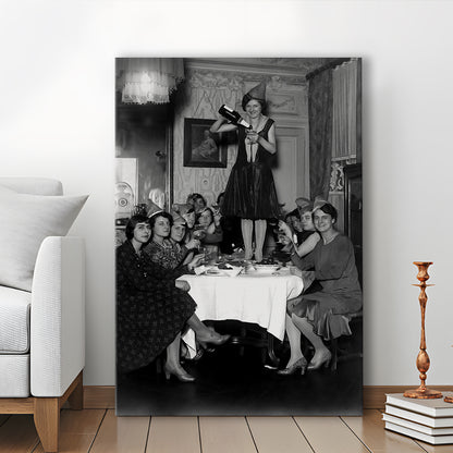 Women Drinking Wine Print, Black and White, Feminist Print, Bar Cart Decor, Canvas Print Wall Art