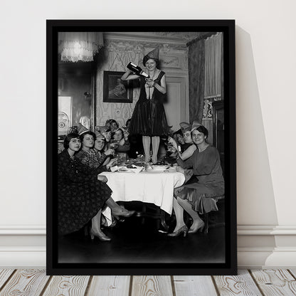 Women Drinking Wine Print, Black and White, Cocktail Wall Art, Bar Decor, Floating Framed Canvas Print