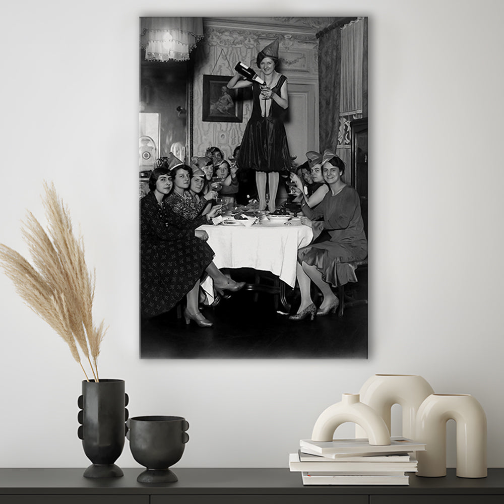 Women Drinking Wine Print, Black and White, Feminist Print, Bar Cart Decor, Canvas Print Wall Art