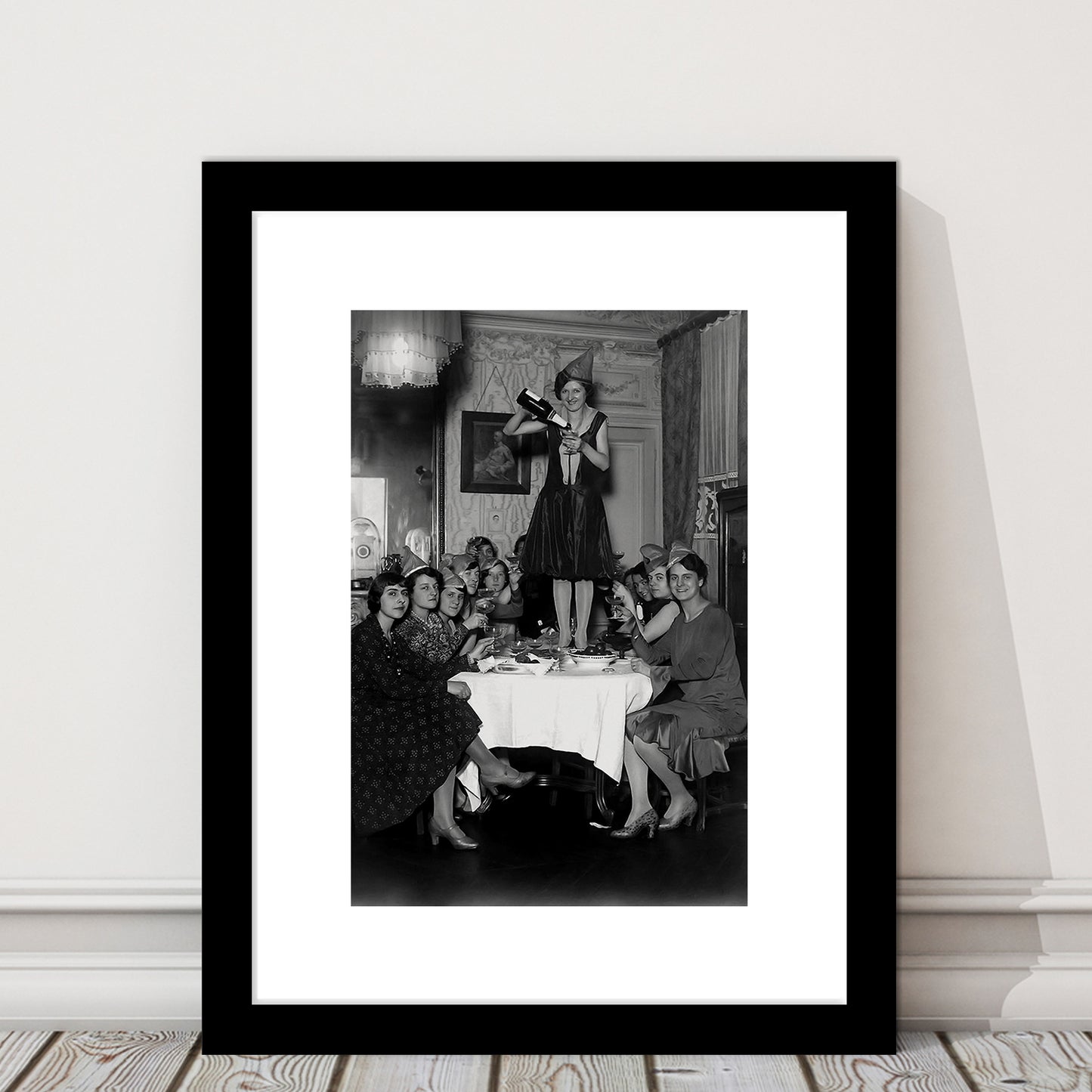 Women Drinking Wine Print, Black and White, Cocktail Wall Art, Feminist Print, Framed Art Print White Border Wall Decor