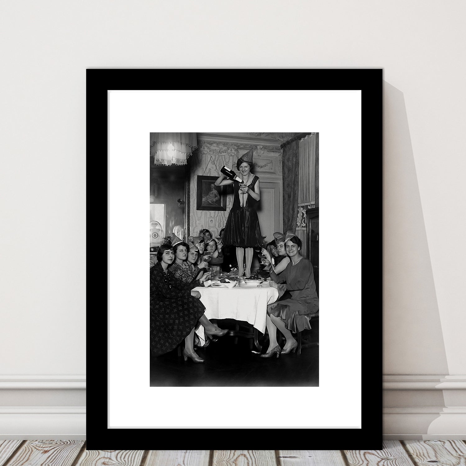 Women Drinking Wine Print, Black and White, Cocktail Wall Art, Feminist Print, Framed Art Print White Border Wall Decor