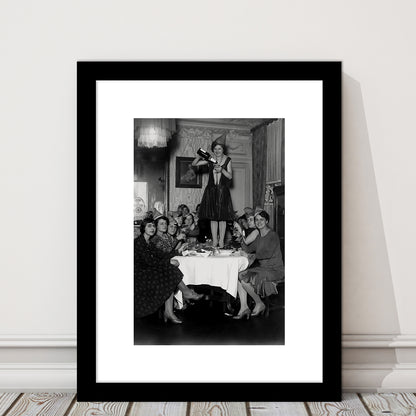 Women Drinking Wine Print, Black and White, Cocktail Wall Art, Feminist Print, Framed Art Print White Border Wall Decor