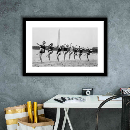 Women Having Fun Black and White Art Tidal Basin Washington DC, Framed Art Print White Border Wall Decor