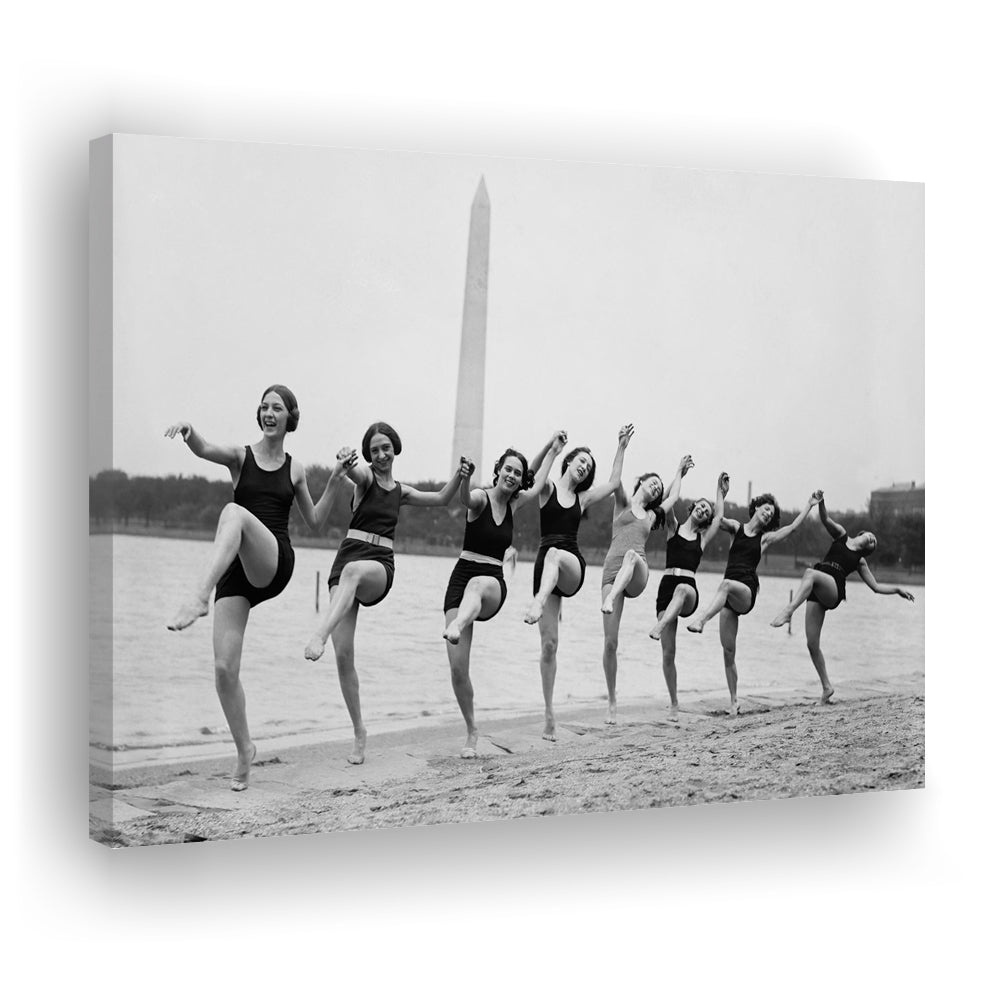 Women Having Fun Black and White Art Tidal Basin Washington DC, Canvas Print Wall Art Decor