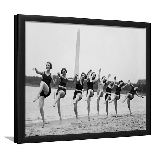 Women Having Fun Black and White Art Tidal Basin Washington DC, Framed Art Print Wall Decor