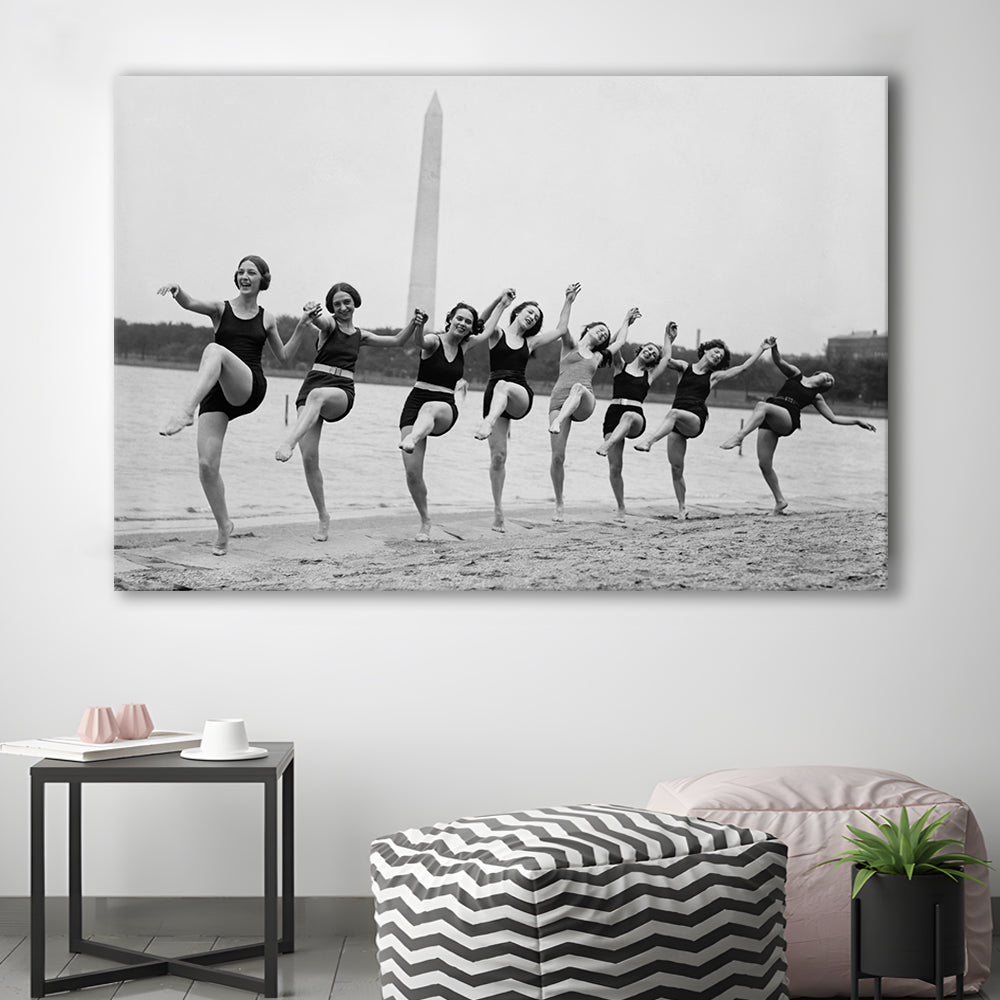 Women Having Fun Black and White Art Tidal Basin Washington DC, Canvas Print Wall Art Decor