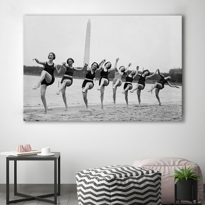 Women Having Fun Black and White Art Tidal Basin Washington DC, Canvas Print Wall Art Decor