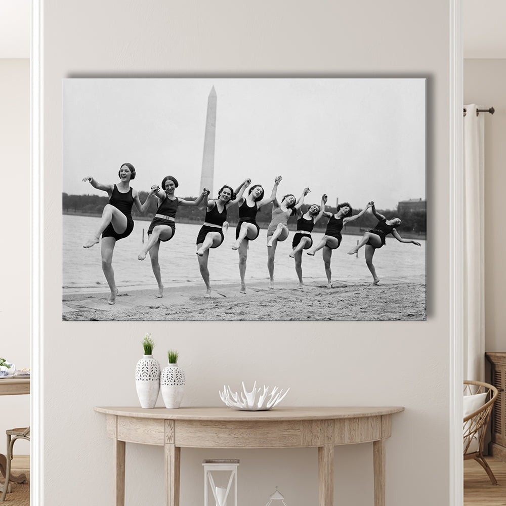 Women Having Fun Black and White Art Tidal Basin Washington DC, Canvas Print Wall Art Decor
