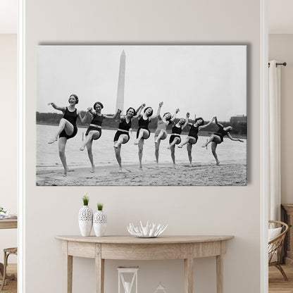 Women Having Fun Black and White Art Tidal Basin Washington DC, Canvas Print Wall Art Decor