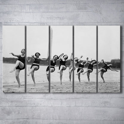 Women Having Fun Black and White Art Tidal Basin Washington DC, 5 Pieces Large Canvas Print