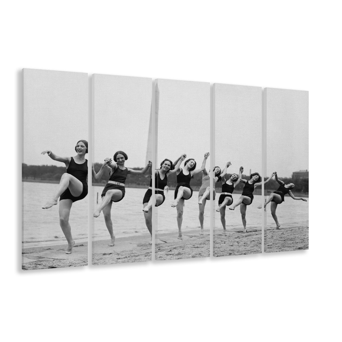 Women Having Fun Black and White Art Tidal Basin Washington DC, 5 Pieces Large Canvas Print