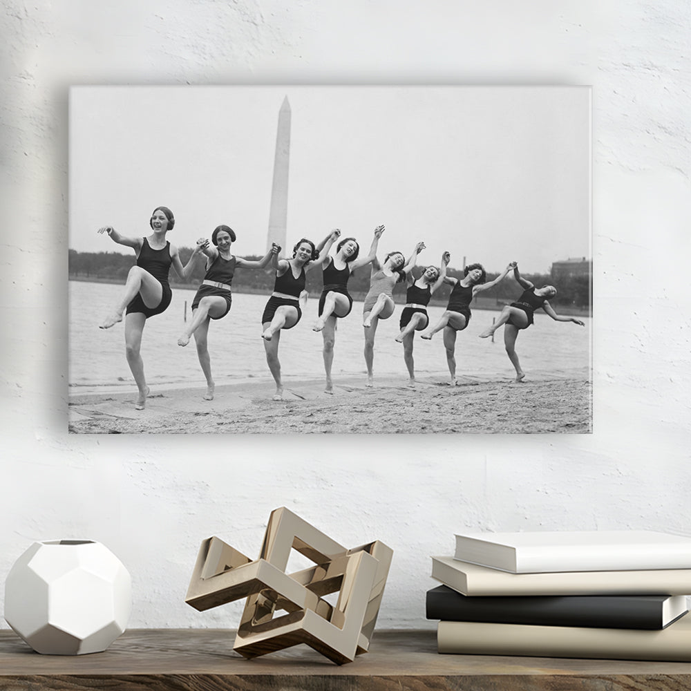 Women Having Fun Black and White Art Tidal Basin Washington DC, Canvas Print Wall Art Decor