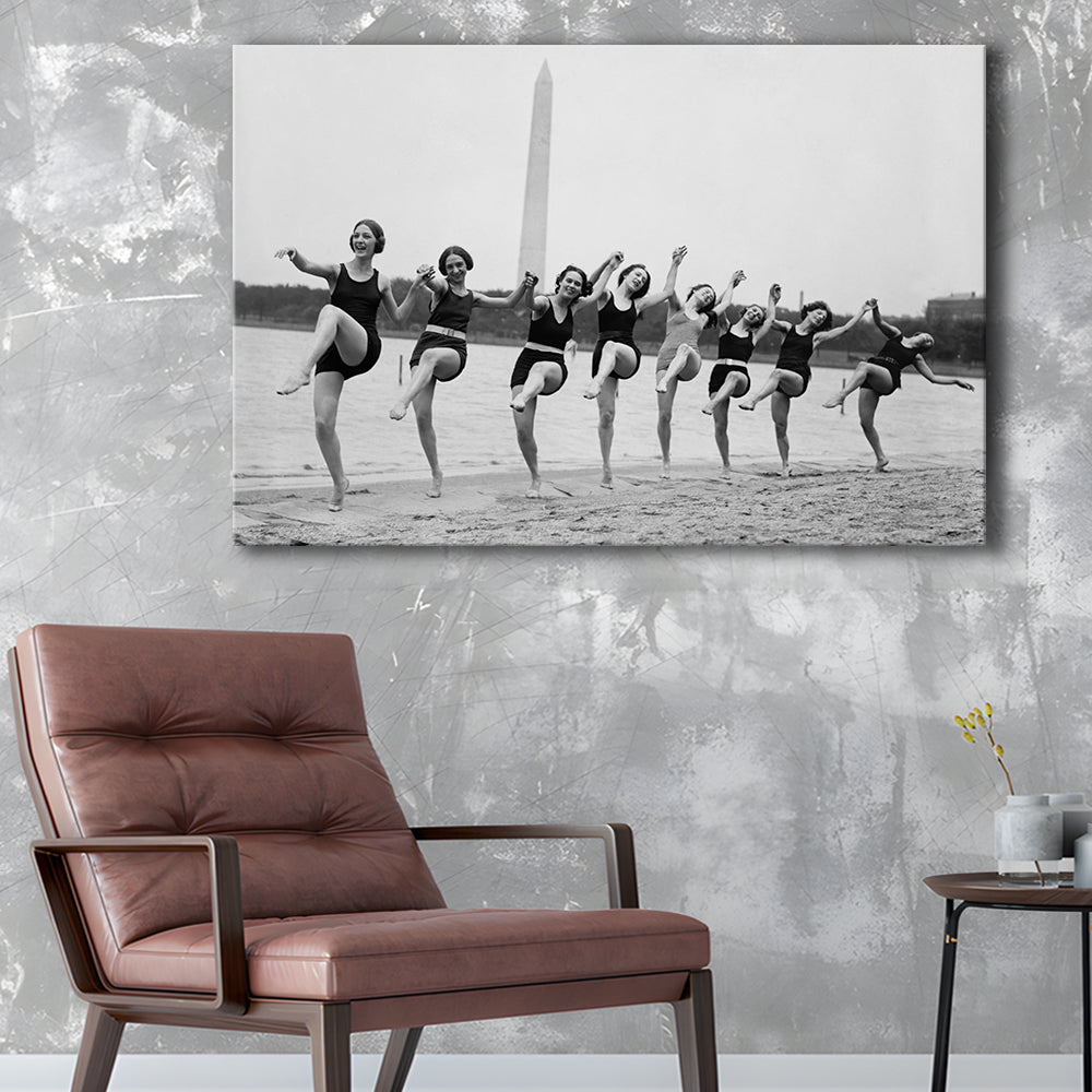 Women Having Fun Black and White Art Tidal Basin Washington DC, Canvas Print Wall Art Decor