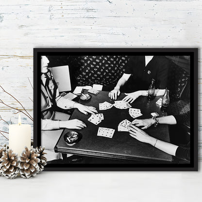 Women Playing Poker 1940s Bar Art Black and White Art Girls Night, Floating Framed Canvas Print