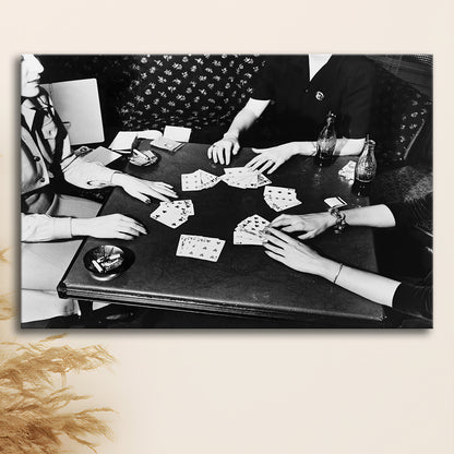 Women Playing Poker 1940s Bar Art Black and White Art Girls Night, Canvas Print Wall Art Decor
