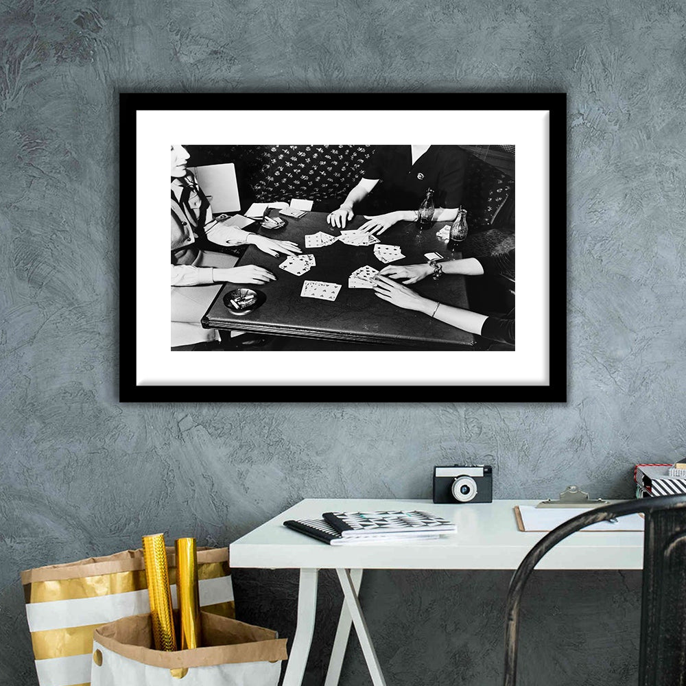 Women Playing Poker 1940s Bar Art Black and White Art Girls Night, Framed Art Print White Border Wall Decor