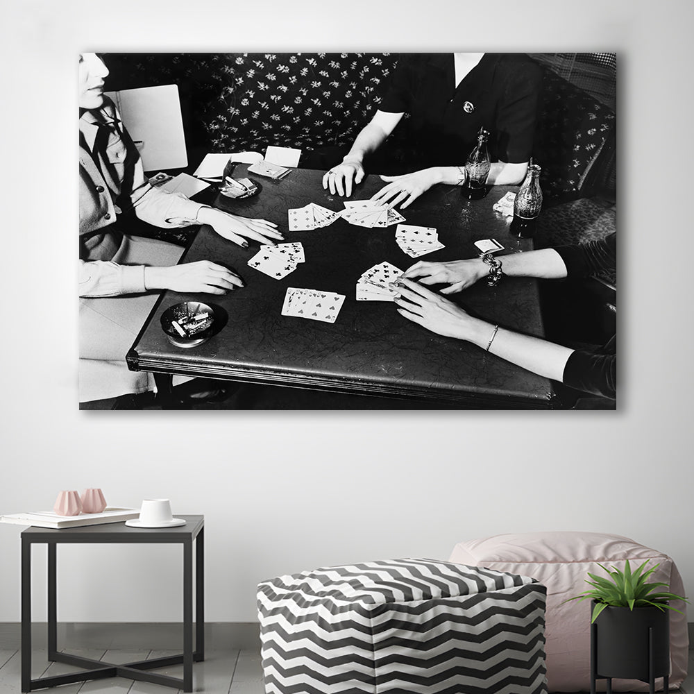 Women Playing Poker 1940s Bar Art Black and White Art Girls Night, Canvas Print Wall Art Decor