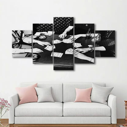 Women Playing Poker 1940s Bar Art Black and White Art Girls Night, Mixed 5 Pieces Canvas Print