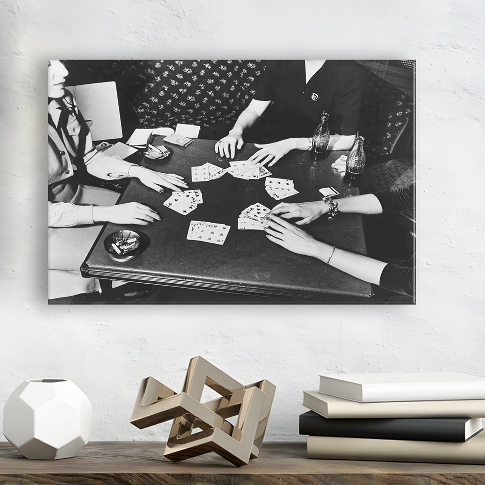 Women Playing Poker 1940s Bar Art Black and White Art Girls Night, Canvas Print Wall Art Decor