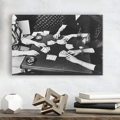 Women Playing Poker 1940s Bar Art Black and White Art Girls Night, Canvas Print Wall Art Decor