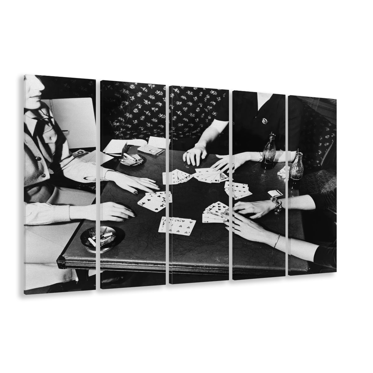 Women Playing Poker 1940s Bar Art Black and White Art Girls Night, 5 Pieces Large Canvas Print