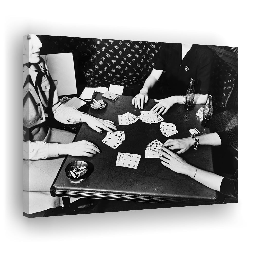 Women Playing Poker 1940s Bar Art Black and White Art Girls Night, Canvas Print Wall Art Decor