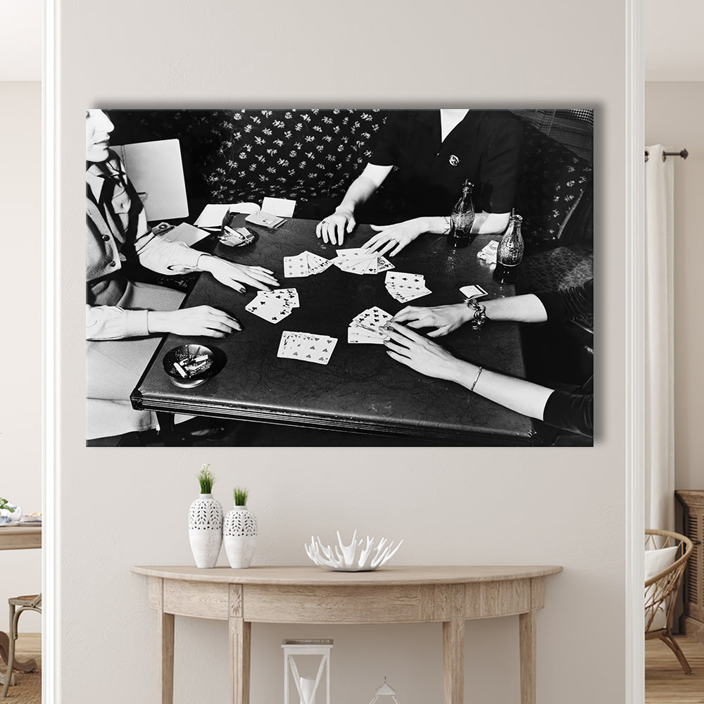 Women Playing Poker 1940s Bar Art Black and White Art Girls Night, Canvas Print Wall Art Decor