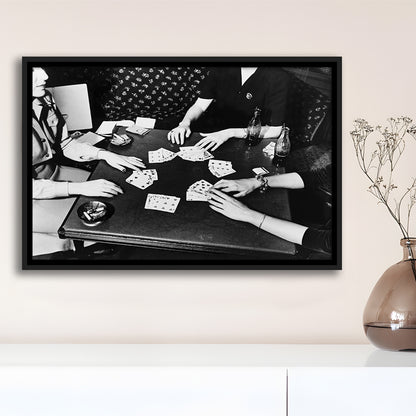 Women Playing Poker 1940s Bar Art Black and White Art Girls Night, Floating Framed Canvas Print