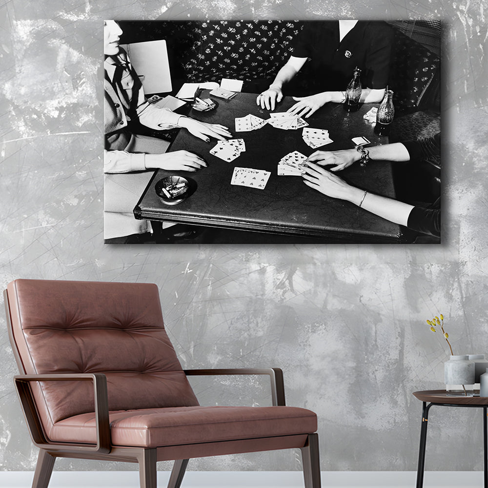 Women Playing Poker 1940s Bar Art Black and White Art Girls Night, Canvas Print Wall Art Decor