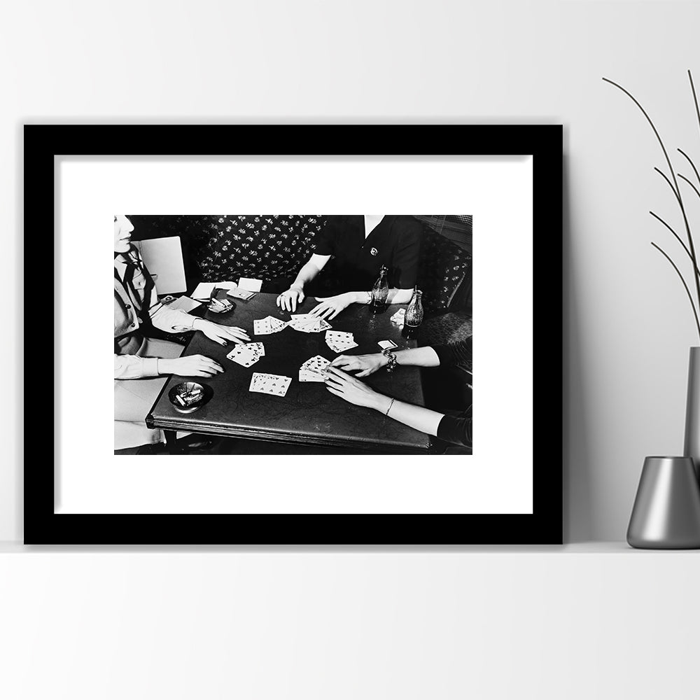 Women Playing Poker 1940s Bar Art Black and White Art Girls Night, Framed Art Print White Border Wall Decor