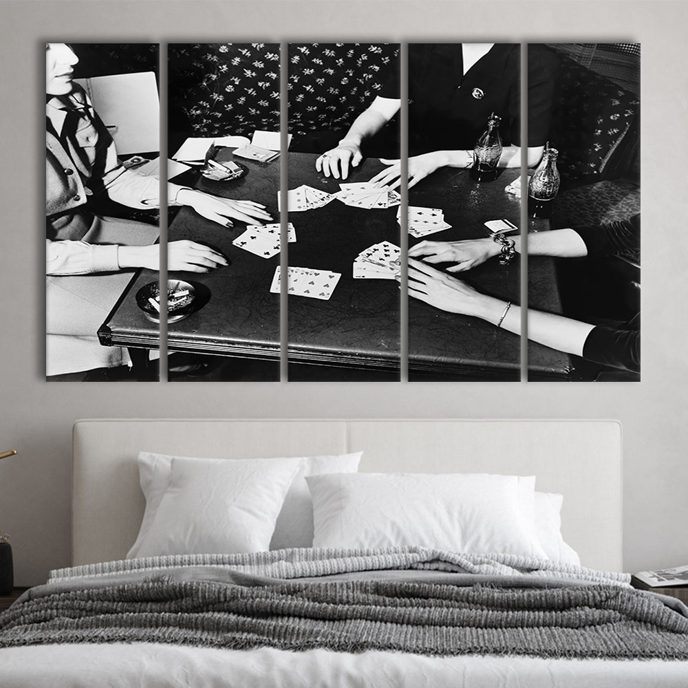 Women Playing Poker 1940s Bar Art Black and White Art Girls Night, 5 Pieces Large Canvas Print