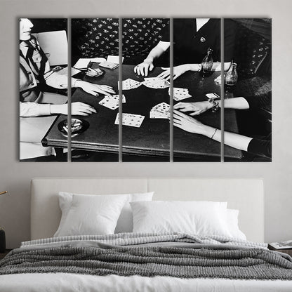 Women Playing Poker 1940s Bar Art Black and White Art Girls Night, 5 Pieces Large Canvas Print