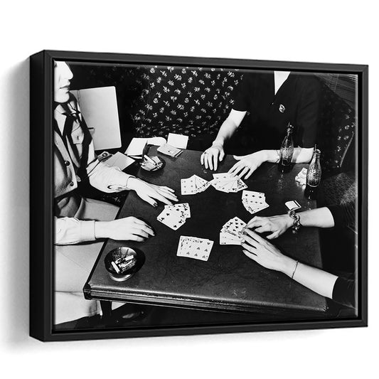 Women Playing Poker 1940s Bar Art Black and White Art Girls Night, Floating Framed Canvas Print
