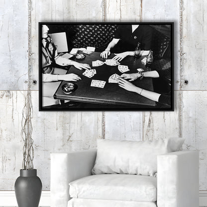 Women Playing Poker 1940s Bar Art Black and White Art Girls Night, Floating Framed Canvas Print