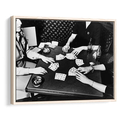 Women Playing Poker 1940s Bar Art Black and White Art Girls Night, Floating Framed Canvas Print