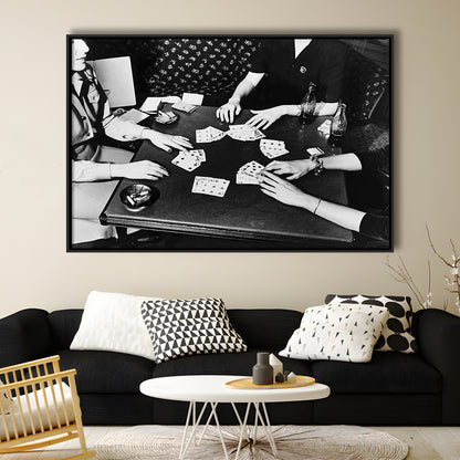 Women Playing Poker 1940s Bar Art Black and White Art Girls Night, Floating Framed Canvas Print
