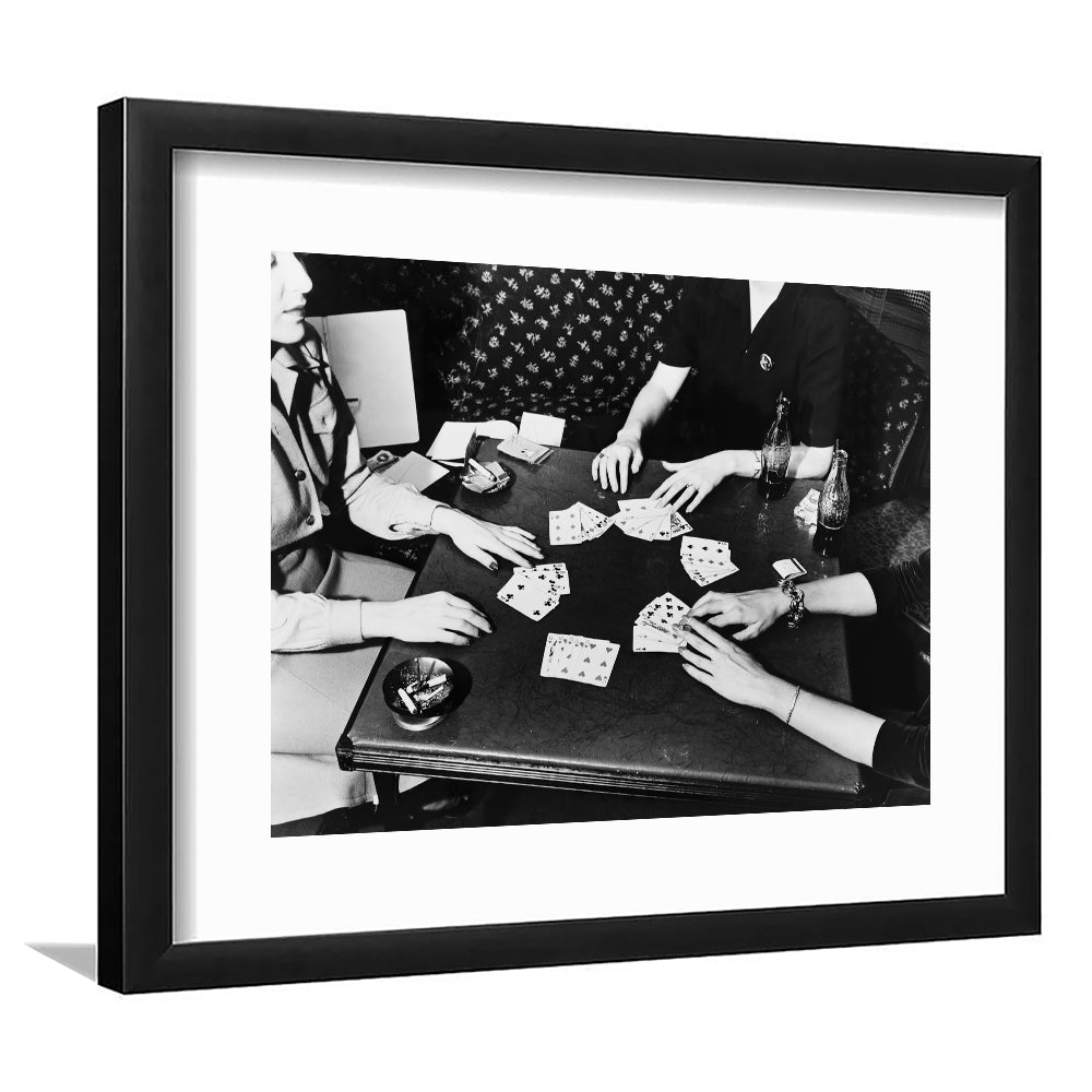 Women Playing Poker 1940s Bar Art Black and White Art Girls Night, Framed Art Print White Border Wall Decor