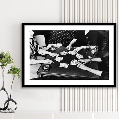Women Playing Poker 1940s Bar Art Black and White Art Girls Night, Framed Art Print White Border Wall Decor