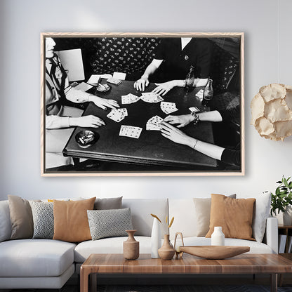 Women Playing Poker 1940s Bar Art Black and White Art Girls Night, Floating Framed Canvas Print
